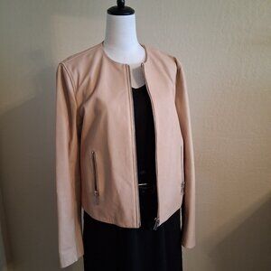 Rare. Dondup. Italy Lamb. leather cropped Crew neck Jacket Size 14. Cream color.